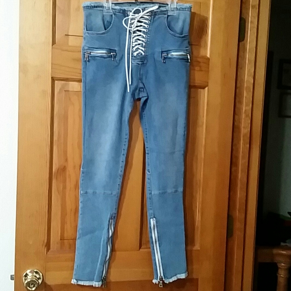 Beulah Style Lace-Up Stretch Skinny Jeans M